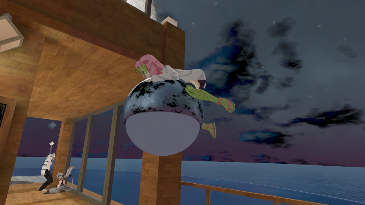 Mitsuri hugging a sphere