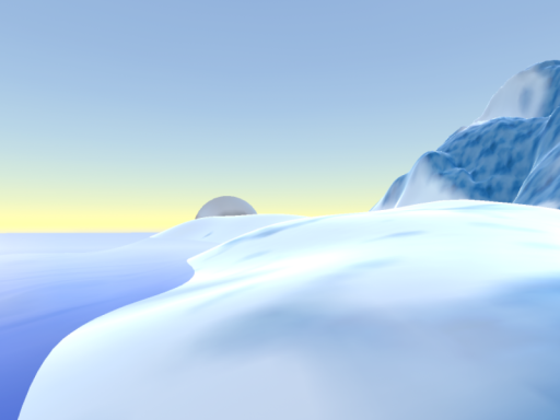 Snowy mountains and sea