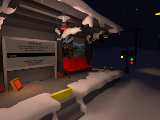 you are alone at the train station‚ all trains were canceled due to bad weather conditions