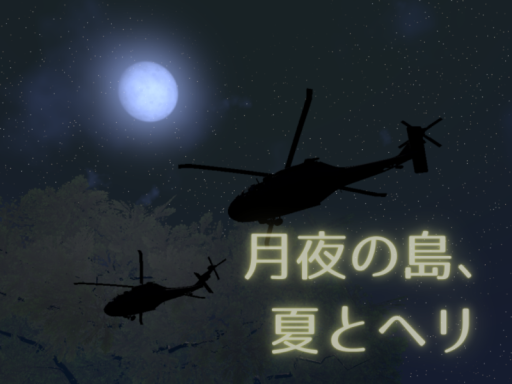 月夜の島、夏とヘリ