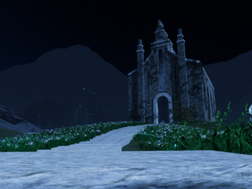 Old church in the iris field